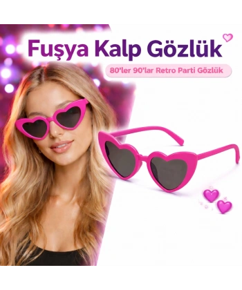 Fuşya Pembe Retro Kalp Gözlük – 80’ler 90’lar Stil Parti Gözlüğü