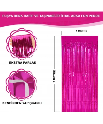 Fuşya Renk Ekstra Metalize Parlak Saçaklı Arka Fon Perde İthal A Kalite 1x2 Metre