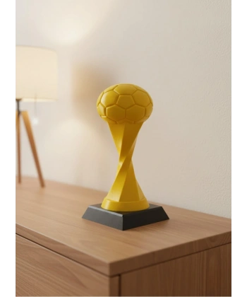 Futbol Toplu Sarı Kupa 21cm Masaüstü Dekor Ödül Figürü