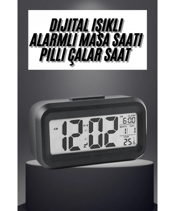 Gece Dijital Masa Saati Dijital Alarmlı Led Ekran Pilli Çalar Saat