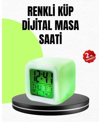 Gece Lambası Fonksiyonlu Renk Değiştiren LED Küp Dijital Saat