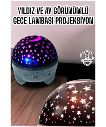 Gece Lambası Projeksiyon Görünümlü Şarjlı Yıldızlı Yuvarlak