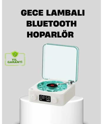 Gece Lambası Stereo Bluetooth Hoparlör Dijital Saatli Vintage Tasarım Çok Fonksiyonlu