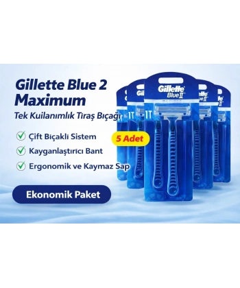 Gillette Blue 2 Maximum Tek Kullanımlık Tıraş Bıçağı 5 Adet Ekonomik Paket