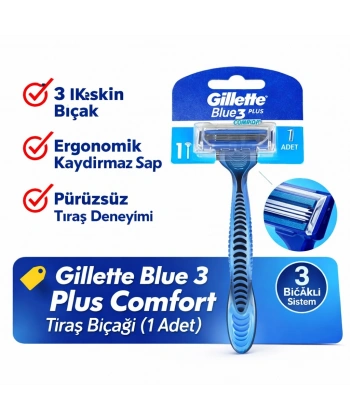 Gillette Blue 3 Plus Comfort Tıraş Bıçağı 1 Adet – 3 Bıçaklı Ergonomik Saplı Erkek Tıraş Bıçağı