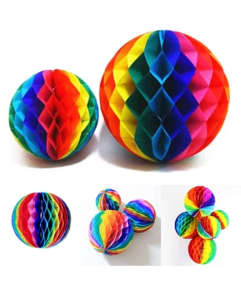 Gökkuşağı Renkli 30 cm Rengarenk Kağıt Süs Fener 1 Adet