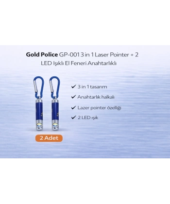 Gold Police GP-001 3 in 1 Laser Pointer + 2 LED Işıklı El Feneri Anahtarlıklı 2 Adet