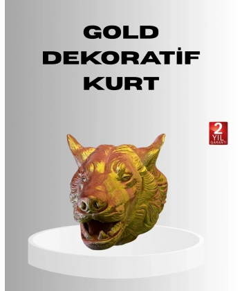 Gold Renk 3D Kurt Başı Duvar Dekoru