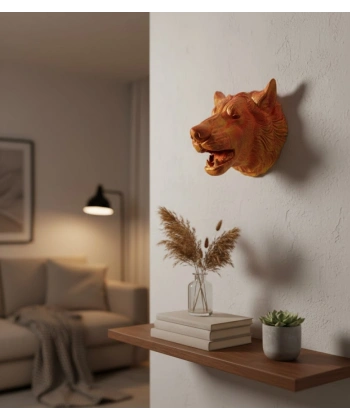 Gold Renk 3D Kurt Başı Duvar Dekoru
