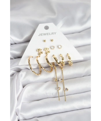 Gold Renk 6 Çift Pirinç Kadın Küpe Seti