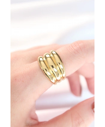 Gold Renk Ayarlanabilir Çizgili Bombe Yüzük