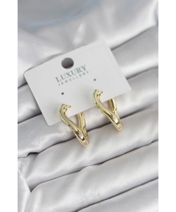 Gold Renk Eğik Halka Model Pirinç Kadın Küpe