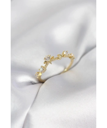 Gold Renk Gece Temalı Zirkon Taşlı Kadın Yüzük