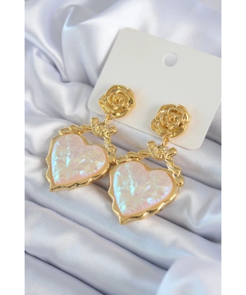 Gold Renk Gül Sallantı Kalp Model Pirinç VİP Kadın Küpe