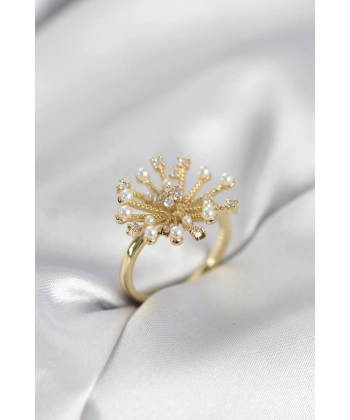 Gold Renk Karahindiba Model Zirkon Taşlı Kadın Yüzük