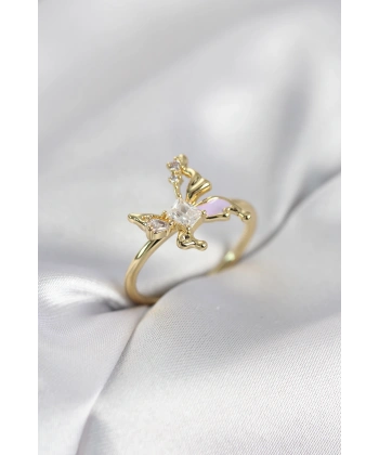 Gold Renk Kelebek Model Zirkon Taşlı Kadın Yüzük