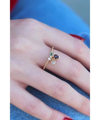 Gold Renk Kiraz Model Zirkon Taşlı Kadın Yüzük