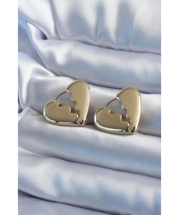 Gold Renk Kırık Kalp Model Pirinç Kadın Küpe