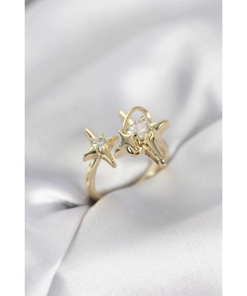 Gold Renk Kutup Yıldızı Model Zirkon Taşlı Kadın Yüzük