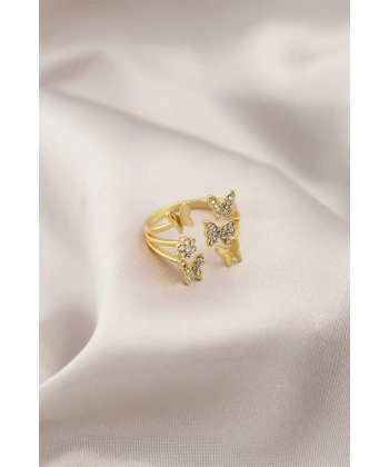 Gold Renk Metal Kelebek Model Kadın Yüzük