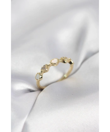 Gold Renk Minimal Kalp Model Zirkon Taşlı Pirinç Kadın Yüzük