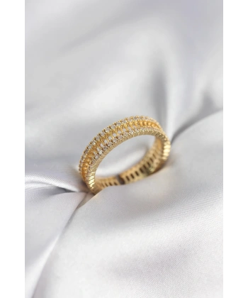 Gold Renk Minimal Zirkon Taşlı Kadın Yüzük