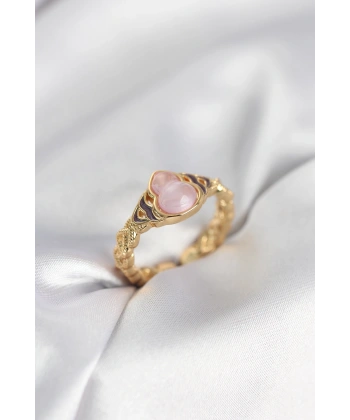 Gold Renk Pembe Damla Model Kadın Yüzük