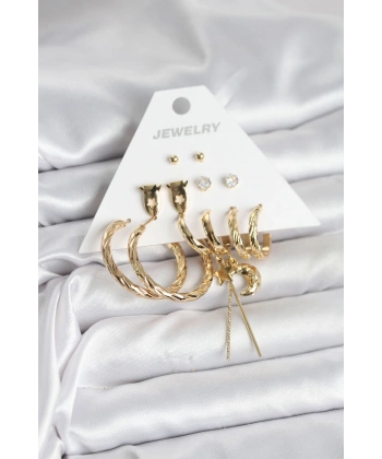 Gold Renk Pirinç 6lı Kadın Küpe Seti