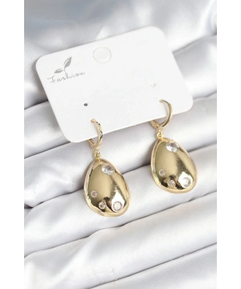 Gold Renk Pirinç Damla Model Kadın Küpe