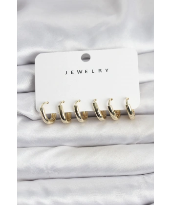 Gold Renk Pirinç Halka Kadın Küpe Seti