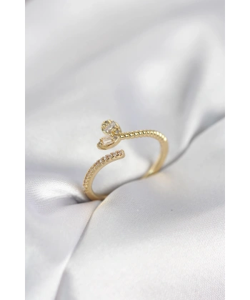 Gold Renk Pirinç Kuyruklu Kalp Model Kadın Yüzük