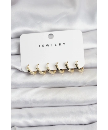 Gold Renk Pirinç Minimal Petek Detaylı Kadın Küpe Seti