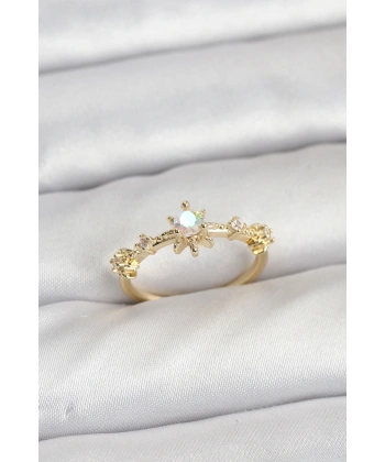 Gold Renk Pirinç Yıldız Model Kadın Yüzük