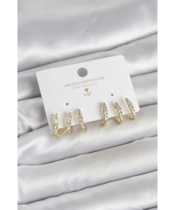 Gold Renk Pirinç Zirkon Taşlı Kadın Küpe