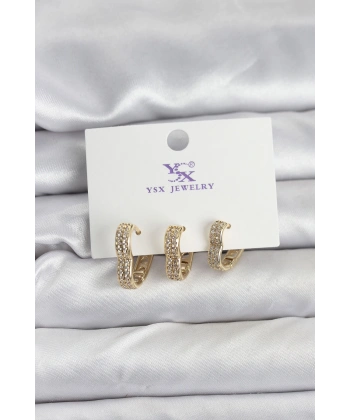 Gold Renk Pirinç Zirkon Taşlı Kalpli Kadın Küpe