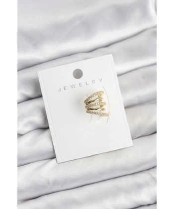 Gold Renk Pirinç Zirkon Taşlı Kıkırdak Earcuff Küpe