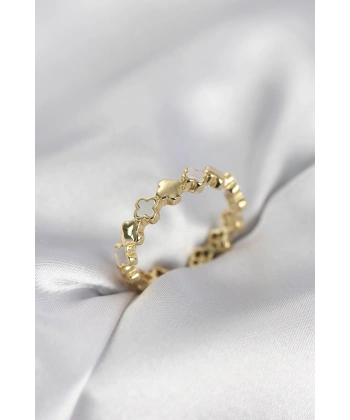 Gold Renk Sedefli Yonca Model Kadın Yüzük