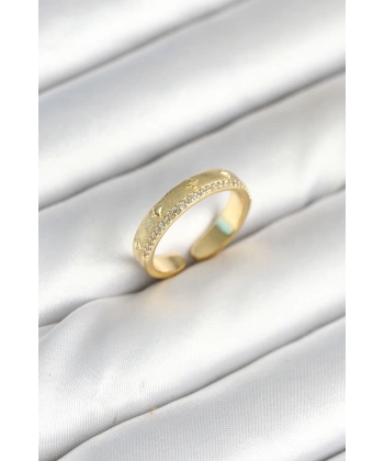 Gold Renk Şerit Zirkon Taşlı Kadın Yüzük