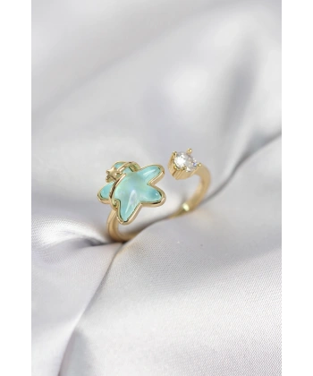 Gold Renk Turkuaz Yıldız Model Kadın Yüzük