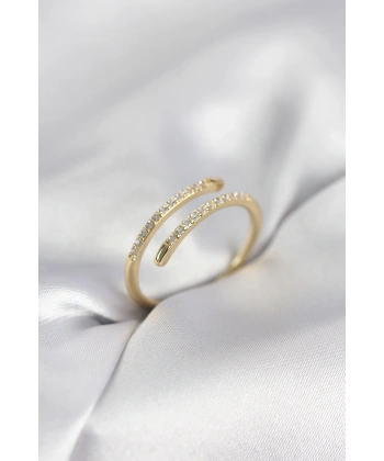 Gold Renk Yılan Kuyruk Model Zirkon Taşlı Kadın Yüzük