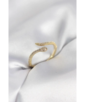 Gold Renk Yılan Model Zirkon Taşlı Kadın Yüzük