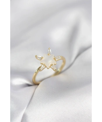 Gold Renk Yıldız Model Sedefli Zirkon Taşlı Kadın Yüzük