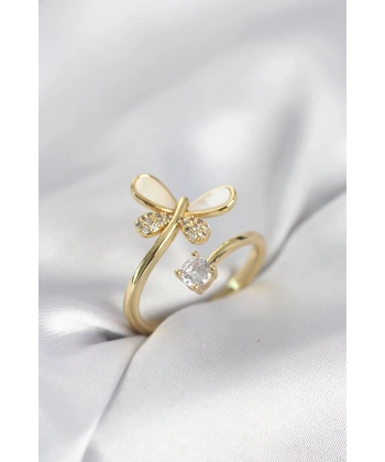 Gold Renk Yusufçuk Model Zirkon Taşlı Kadın Yüzük