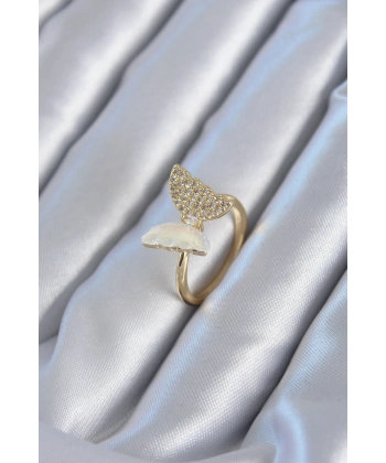 Gold Renk Zirkon Taş Detay Pirinç Kadın Yüzük