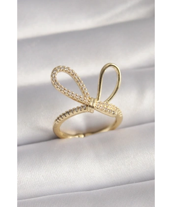 Gold Renk Zirkon Taşlı Düğüm Model Kadın Yüzük