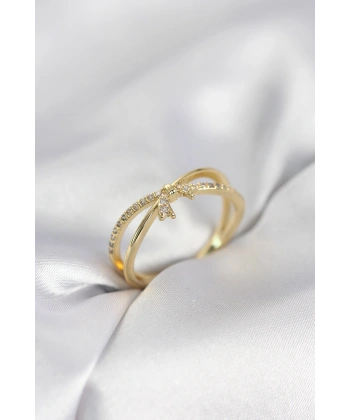 Gold Renk Zirkon Taşlı Fiyonk Model Kadın Yüzük