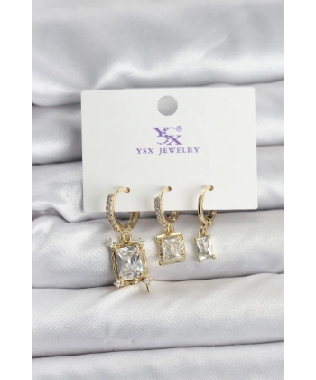 Gold Renk Zirkon Taşlı Kadın Küpe