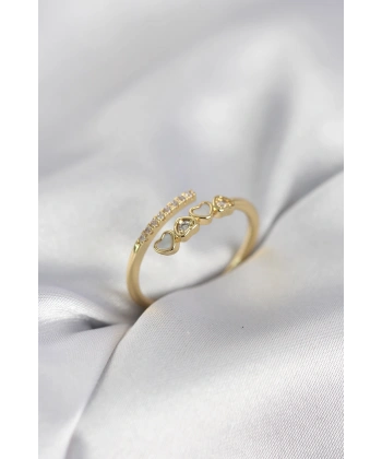 Gold Renk Zirkon Taşlı Minimal Kalp Model Kadın Yüzük