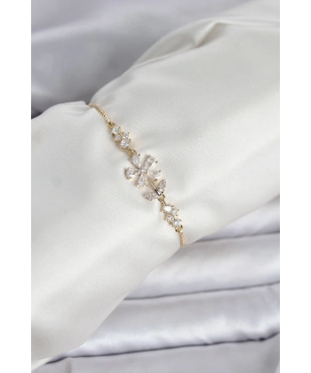 Gold Renk Zirkon Taşlı Papatya Model Asansörlü Kadın Bileklik