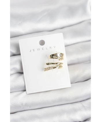 Gold Renk Zirkon Taşlı Pirinç Kıkırdak Küpe